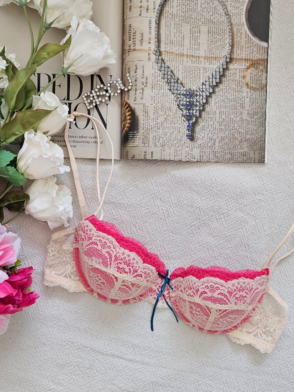 Heidi Klum Intimates Pink Lace Unlined Demi Bra - 34C